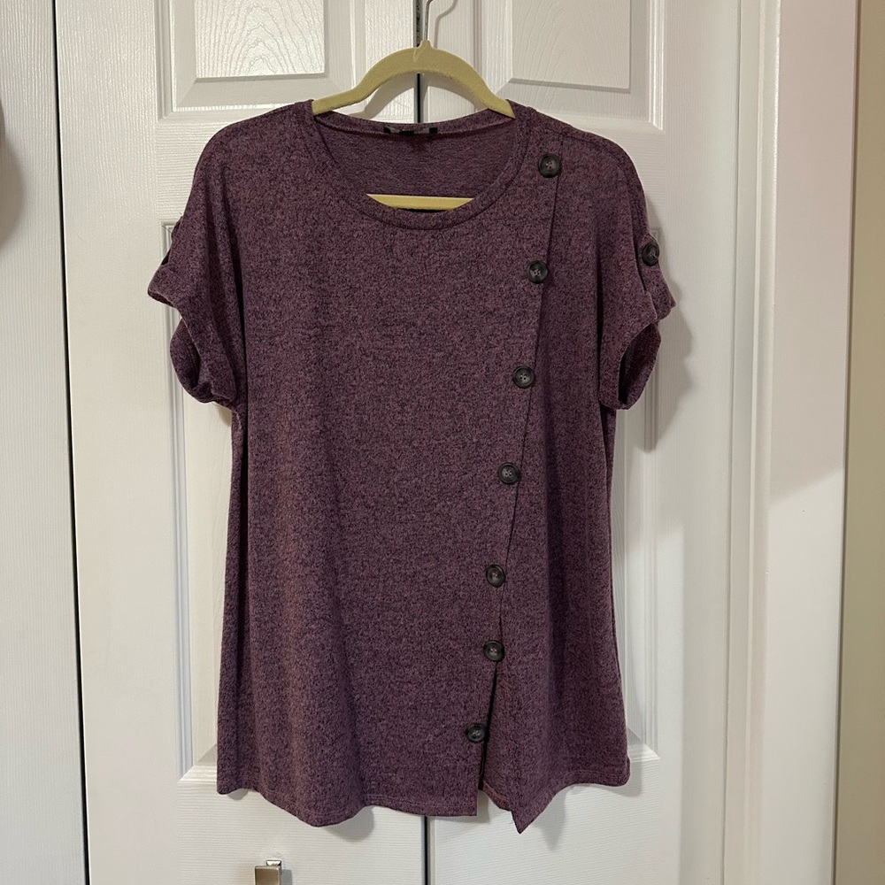 Soft Knit Button-Accent Short Sleeve Top